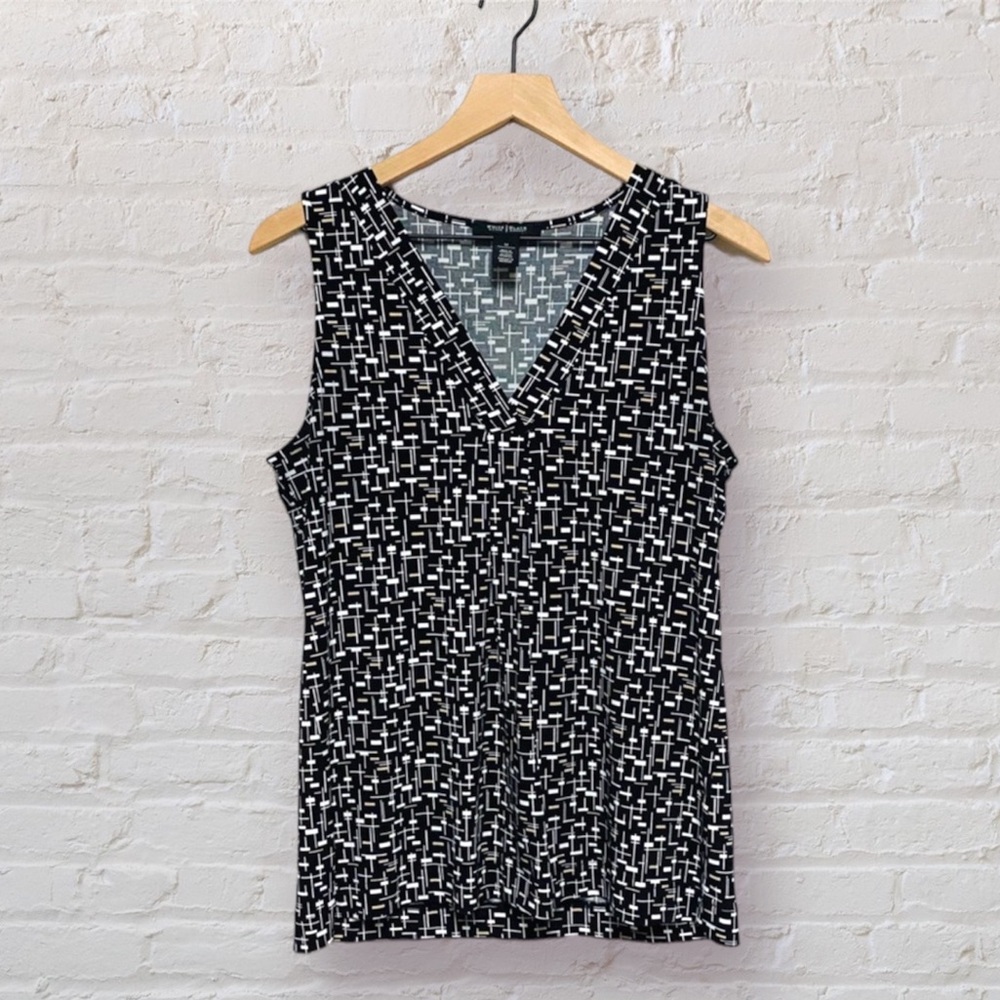WHBM V Neck Black & White Sleeveless Top Size M